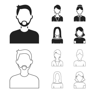 Sakal ve bıyık, Kızıl saçlı bir kız, yaşlı bir kadın, Sarışın olan bir adam. Avatar toplama simgeler siyah, anahat stili vektör simge stok çizim web içinde ayarla..