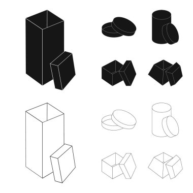 Kutusu, konteyner, paket ve diğer web simge siyah, anahat stili. Case, kabuk, çerçeve, küme koleksiyon simgeler.