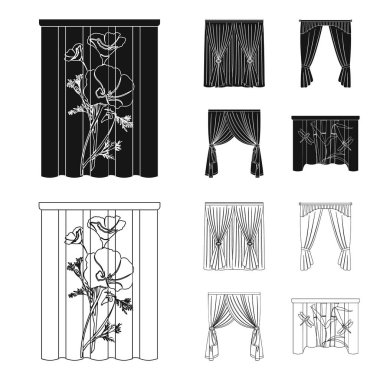 Kornişler, garters, şerit ve diğer web simge siyah stil anahat. Makine, tekstil, mobilya simgeler kümesi koleksiyonu.