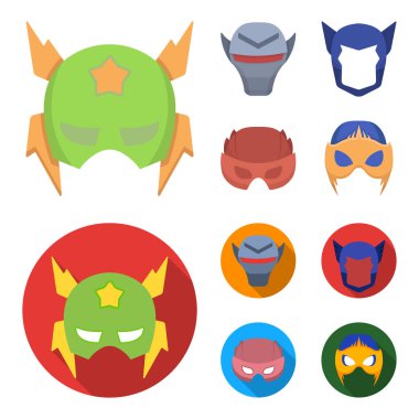 Kask, maske kafasına. Maske süper kahraman çizgi film, düz stil vektör simge stok çizim web simgeler ayarla.