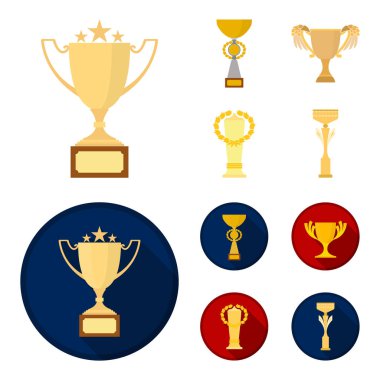 Gold Cup çizgi film, düz simgeler toplama tasarımı için ayarlayın. Kazananlar Kupası vektör simge stok web çizim.