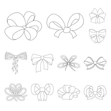 Çok renkli yay set koleksiyonu tasarım için simgeleri anahat. Dekorasyon vektör simge stok web çizim için yay.