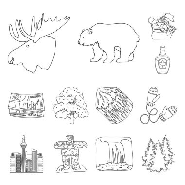 Ülke Kanada anahat simgeleri set koleksiyonu tasarım için. Kanada ve dönüm noktası sembol stok web illüstrasyon vektör.