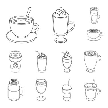Kahve anahat simgeleri set koleksiyonu tasarım için farklı türde. Kahve içecek vektör simge stok web çizim.