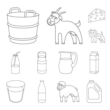 Ürün anahat simgeleri design.Milk ve gıda vektör simge stok web çizim için küme toplama süt.