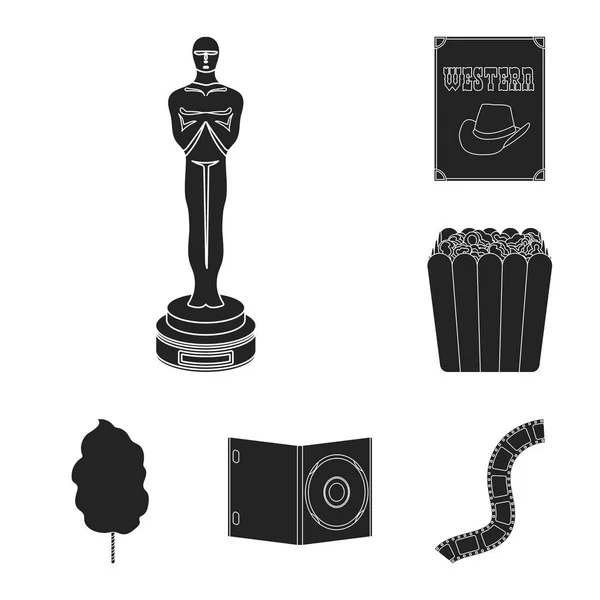 Películas e iconos de cine negro en la colección de conjuntos para el diseño.Películas y atributos vector símbolo stock web ilustración . — Vector de stock