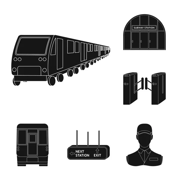 지하철, 지하철 블랙 아이콘 디자인에 대 한 설정된 컬렉션. 도시 교통 벡터 기호 재고 웹 일러스트 레이 션. — 스톡 벡터