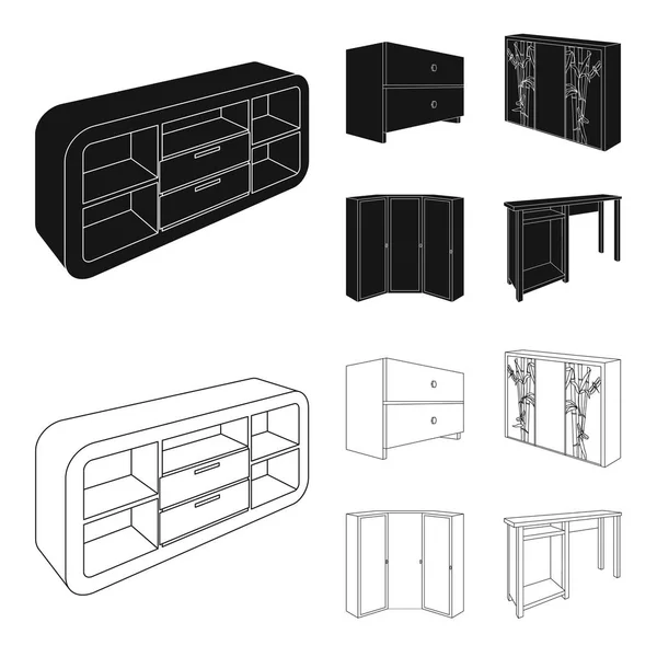 Cómoda, armario con espejo, armario de esquina, cómoda blanca. Dormitorio muebles conjunto colección iconos en negro, contorno estilo vector símbolo stock ilustración web . — Vector de stock