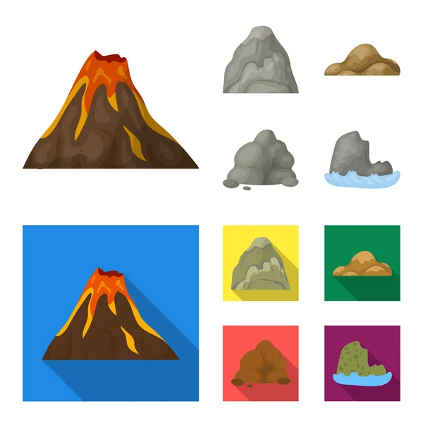 Боулдеры, округлые горы, скалы в море. Различные горы устанавливают иконки коллекции в мультфильме, плоский стиль векторных символов фондового иллюстрации веб . — стоковый вектор