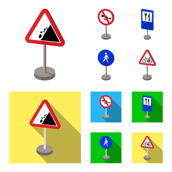 Different types of road signs cartoon,flat icons in set collection for design. Warning and prohibition signs vector symbol stock web illustration. — Stock Vector