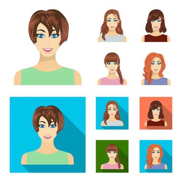 Types de dessins animés de coiffures féminines, icônes plates dans la collection de set pour la conception. Apparence d'une femme vecteur symbole stock web illustration . — Image vectorielle