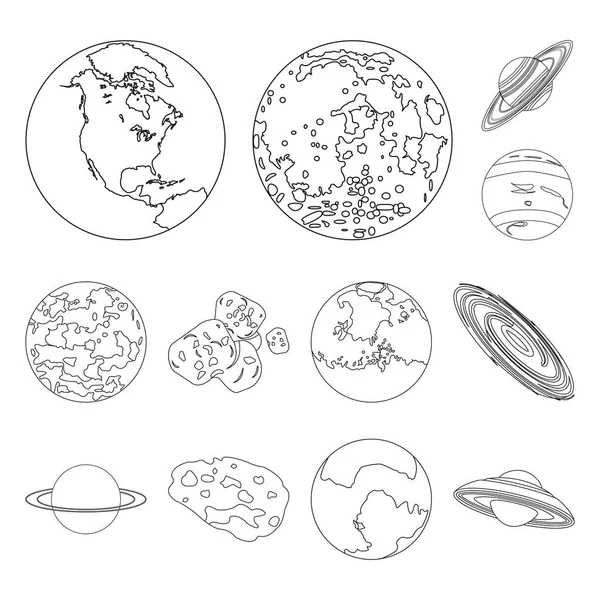 Los planetas del sistema solar esbozan iconos en la colección de conjuntos para el diseño. Cosmos y astronomía vector símbolo stock web ilustración . — Vector de stock