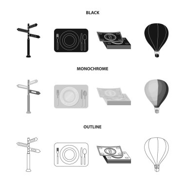 Tatil, seyahat, işaretçi, yol, gezinti. Dinlenmek ve küme toplama simgeler siyah, tek renkli, anahat stili vektör simge stok çizim web seyahat.