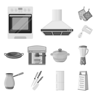 Mutfak ekipmanları set koleksiyonu tasarım için tek renkli simgeler. Sembol stok web illüstrasyon vektör mutfak ve aksesuarları.