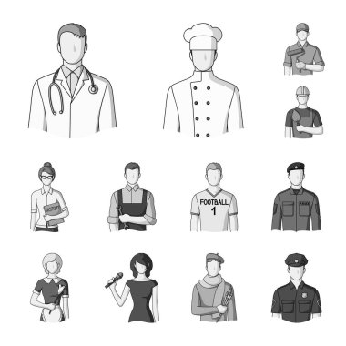 Set koleksiyonu tasarım için farklı meslekler tek renkli simgeler halkı. İşçi ve uzman sembol stok web illüstrasyon vektör.