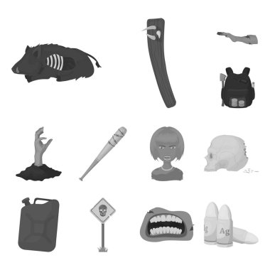 Zombiler ve öznitelikler tek renkli simgeler set koleksiyonu tasarım için. Ölü adam vektör simge stok web çizim.