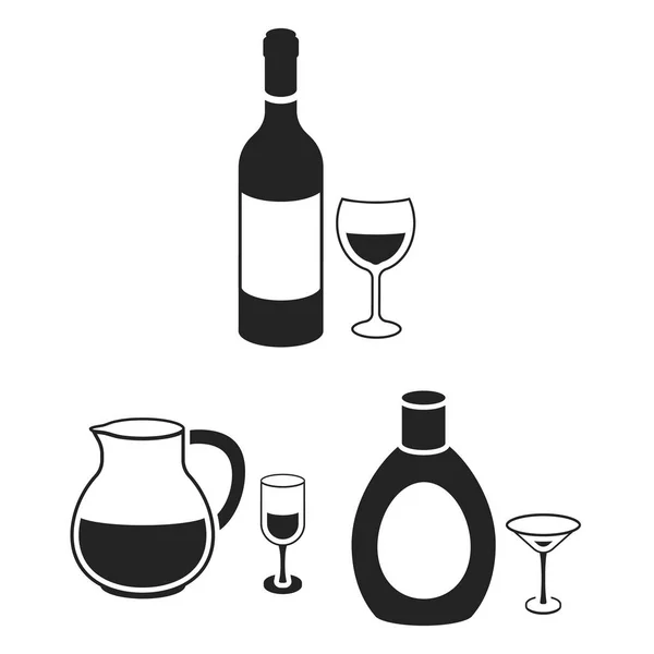 Types d'icônes noires d'alcool dans la collection de jeu pour le design. Alcool en bouteilles symbole vectoriel stock web illustration . — Image vectorielle