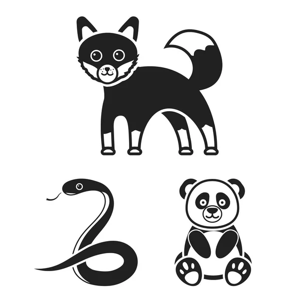 Нереалістичні чорні значки тварин у наборі для дизайну. Іграшкові тварини Векторний символ стокова веб-ілюстрація . — стоковий вектор