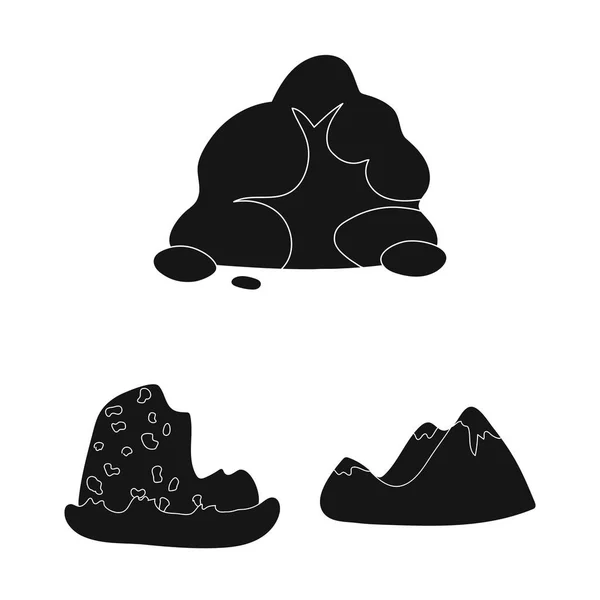 Diferentes montanhas ícones pretos na coleção de conjuntos para design.Mountains e paisagem símbolo vetorial web ilustração . —  Vetores de Stock