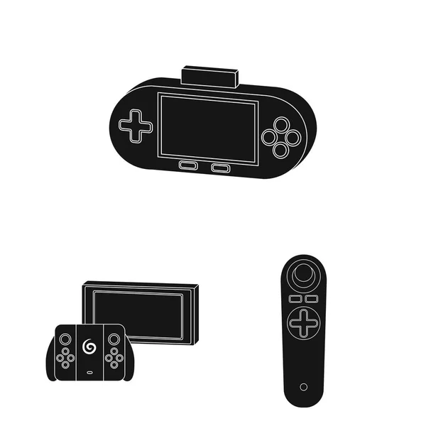 Consola de juegos y realidad virtual iconos negros en la colección de conjuntos para el diseño.Game Gadgets vector símbolo stock ilustración web . — Archivo Imágenes Vectoriales