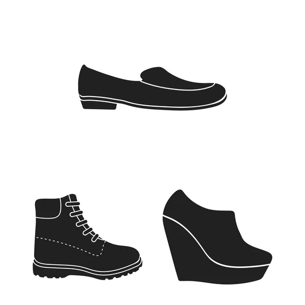 En mängd skor svart ikoner i set samling för design. Boot, sneakers vektor symbol lager web illustration. — Stock vektor