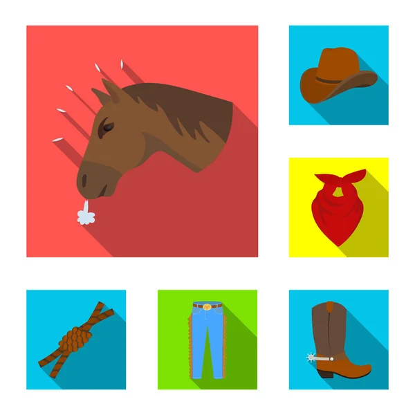 Rodéo, compétition d'icônes plates dans la collection de set pour le design. Cowboy et équipement vectoriel symbole stock illustration web . — Image vectorielle