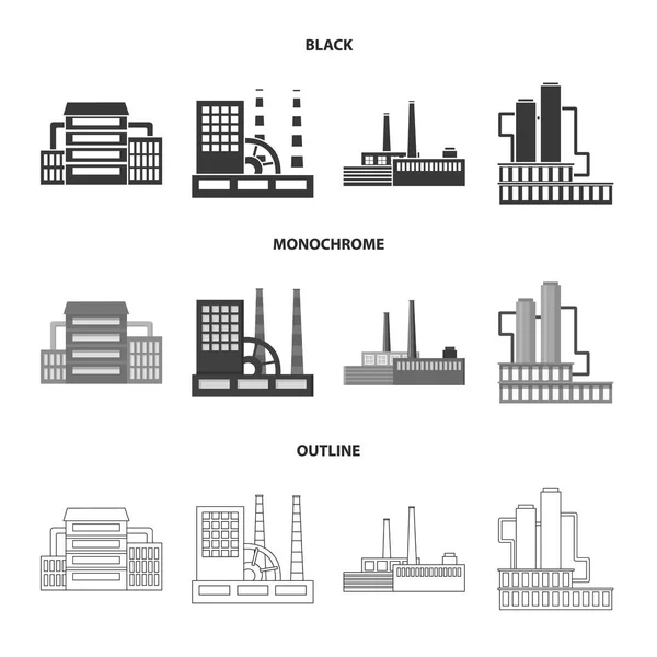 Indústria, production.Factory conjunto coleção ícones em preto, monocromático, estilo esboço vector símbolo estoque ilustração web . —  Vetores de Stock