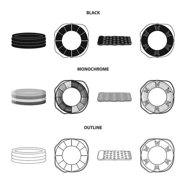 多彩多姿的游泳圈黑色, 单色, 轮廓图标在集集合为设计。不同的救生圈矢量符号股票 web 插图. — 图库矢量图片