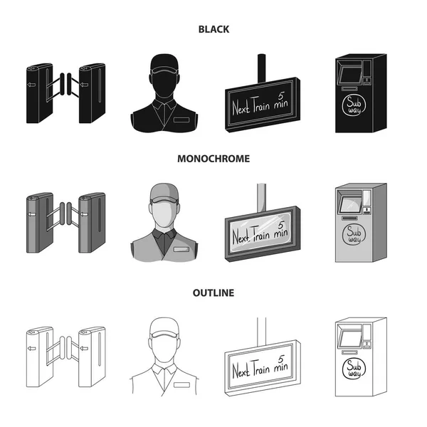 Mekanism, elektriska, transport, och andra web-ikonen i svart, svartvitt, dispositionsformat. Pass, kollektivtrafik, ikoner i set samling. — Stock vektor