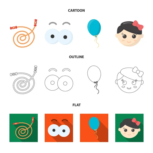 Kinder Spielzeug Cartoon, Umriss, flache Symbole in Set-Kollektion für Design. Spiel und Bauble Vektor Symbol Stock Web Illustration. — Stockvektor