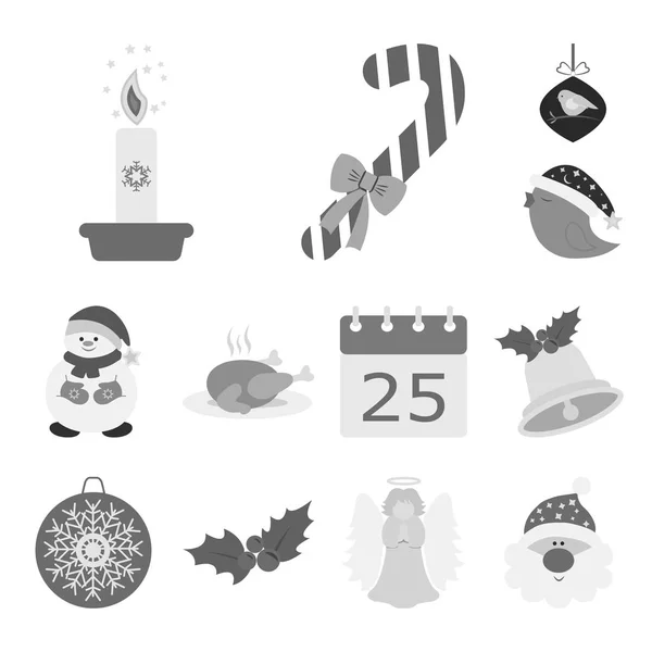 Atributos navideños y accesorios iconos monocromáticos en colección de conjuntos para diseño. Feliz Navidad vector símbolo stock web ilustración . — Vector de stock