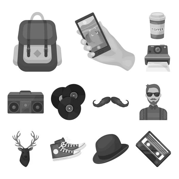 Estilo Hipster iconos monocromáticos en la colección de conjuntos para el diseño. Hipster Atributos y accesorios vector símbolo stock web ilustración . — Vector de stock