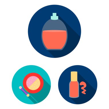 Makyaj ve kozmetik set koleksiyonu tasarım için simgeleri düz. Makyaj ve ekipman sembol stok web illüstrasyon vektör.