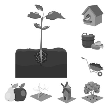 Çiftlik ve tarım tek renkli simgeler set koleksiyonu tasarım için. Bahçe ve bitki izometrik vektör simge stok web çizim.