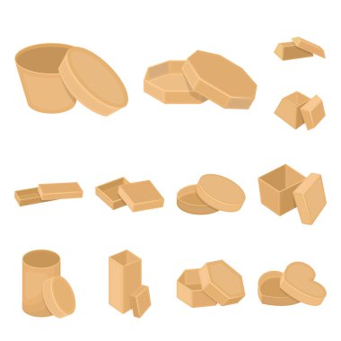 Farklı kutular set koleksiyonu tasarım için simgeleri karikatür. Ambalaj kutusu vektör simge stok web çizim.