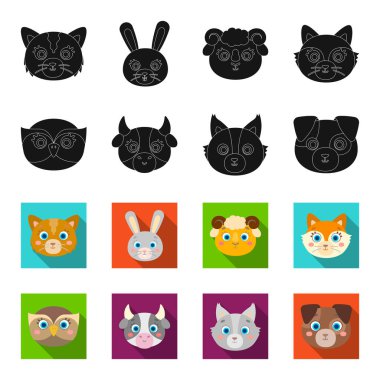 Baykuş, inek, kurt, köpek. Hayvan namlu toplama simgeler siyah, flet stil vektör simge stok çizim web içinde ayarla..
