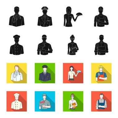 Aşçı, ressam, öğretmen, çilingir makinist. Meslek toplama simgeler siyah, flet stil vektör simge stok çizim web içinde ayarla..