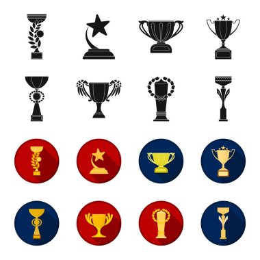 Gold Kupası siyah, set koleksiyonu tasarım için flet simgeler. Kazananlar Kupası vektör simge stok web çizim.