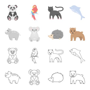 Gergedan, koala, Panter, kirpi. Hayvan toplama simgeler çizgi film, anahat stili vektör simge stok çizim web ayarla..