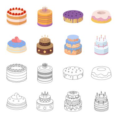 Tatlım, tatlı, krema, şeker pekmezi. Kek ülke toplama simgeler çizgi film, anahat stili vektör simge stok çizim web ayarla..