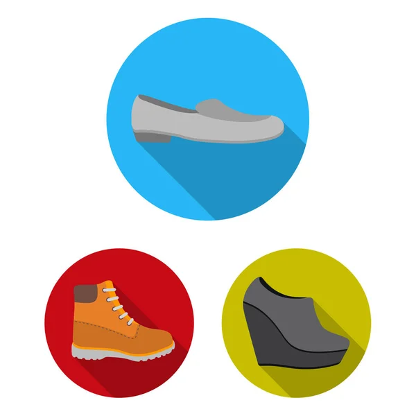 A variety of shoes flat icons in set collection for design. Boot, sneakers vector symbol stock web illustration. — Stock Vector