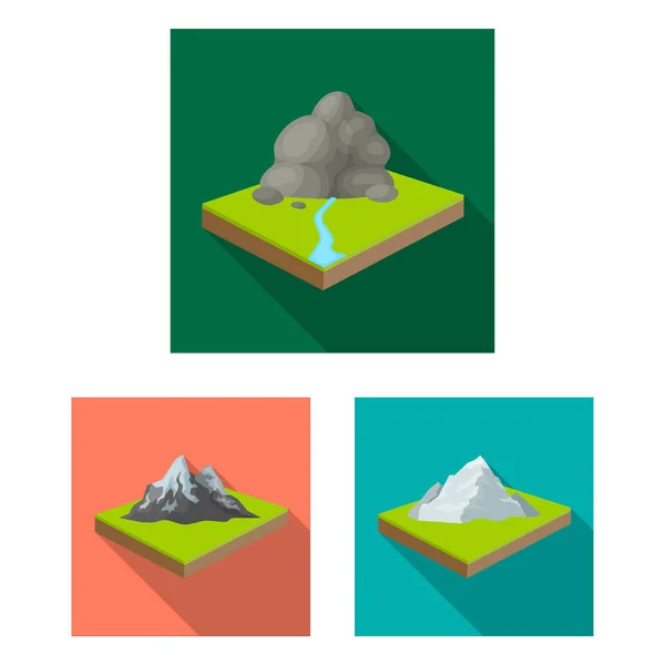 Montañas, iconos planos masivos en la colección de conjuntos para el diseño. La superficie de la tierra vector isométrico símbolo stock web ilustración . — Archivo Imágenes Vectoriales