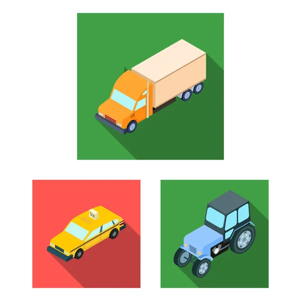 Diferentes tipos de iconos planos de transporte en la colección de conjuntos para el diseño. Coche y barco vector isométrico símbolo stock web ilustración . — Vector de stock