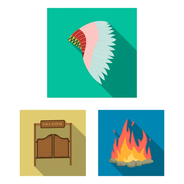 Atrybuty na dzikim zachodzie płaski ikony w kolekcja zestaw do projektowania. Texas i Ameryce symbol web czas ilustracja wektorowa. — Wektor stockowy