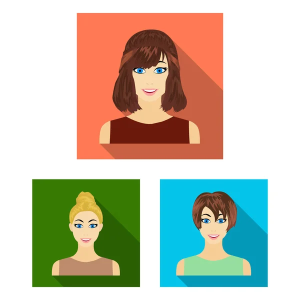 Arten von weiblichen Frisuren flache Symbole in Set-Kollektion für Design. Aussehen einer Frau Vektor Symbol Stock Web Illustration. — Stockvektor