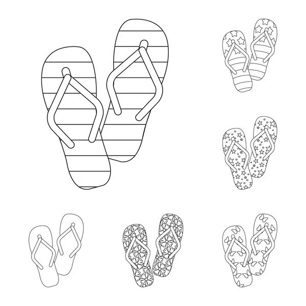 Las chanclas esbozan iconos en la colección de conjuntos para el diseño. Zapatos de playa vector símbolo stock web ilustración . — Vector de stock