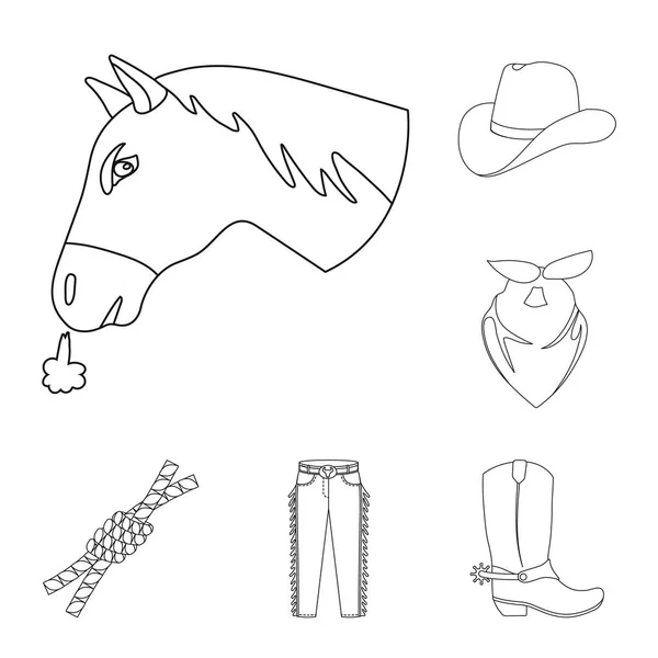 Rodéo, icônes de contour de compétition dans la collection de set pour le design. Cowboy et équipement vectoriel symbole stock illustration web . — Image vectorielle