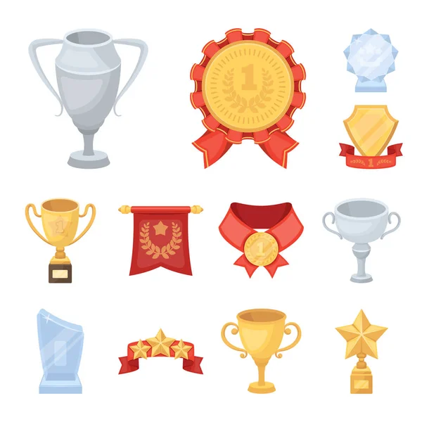 Premi e trofei icone dei cartoni animati nella collezione di set per il design.Reward e realizzazione vettoriale simbolo stock web illustrazione . — Vettoriale Stock