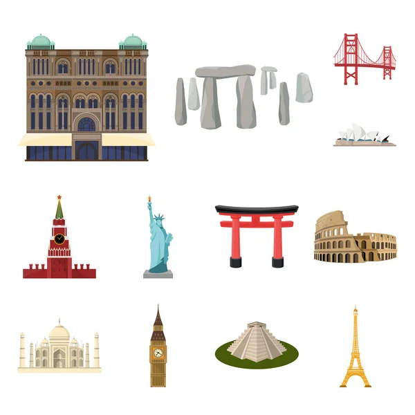 Farklı ülkelerin sights set koleksiyonu tasarım için simgeleri karikatür. Ünlü bina sembol stok web illüstrasyon vektör. — Stok Vektör
