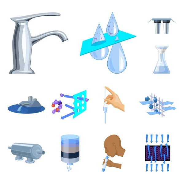 Sistema de filtración de agua iconos de dibujos animados en la colección de conjuntos para el diseño. Equipo de limpieza vector símbolo stock web ilustración . — Archivo Imágenes Vectoriales